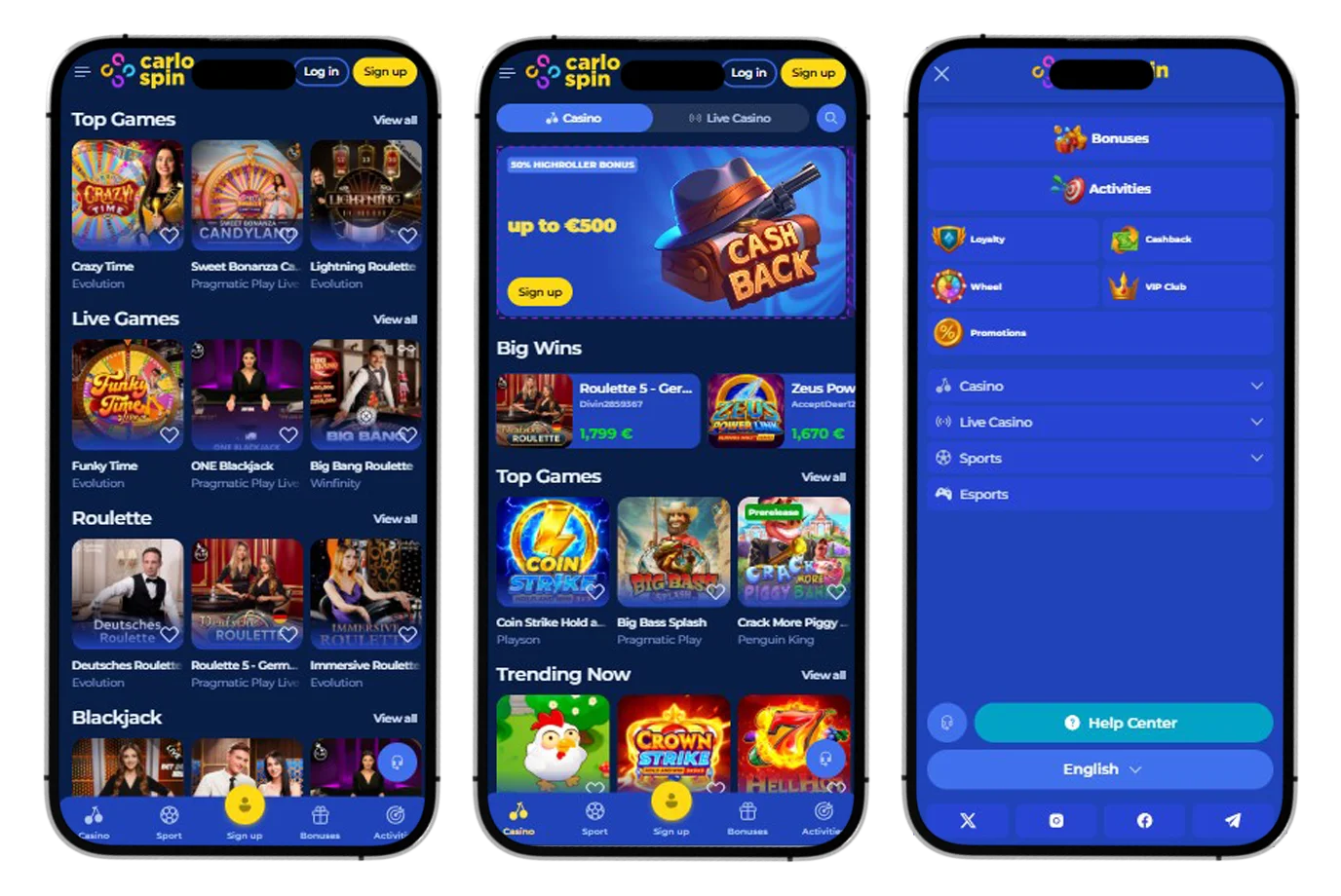 Carlospin Casino Mobiele versie en app